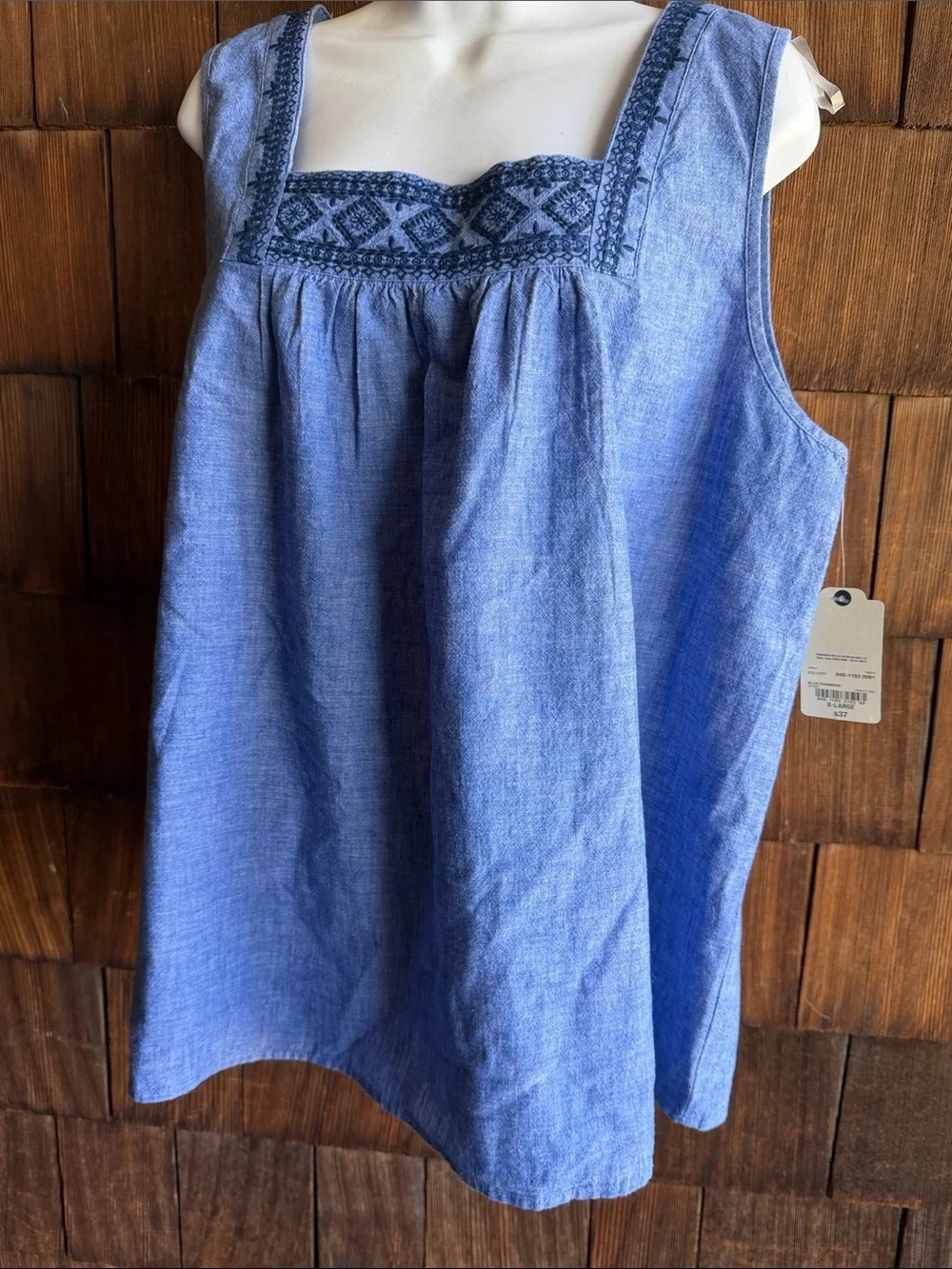 St. John's Bay Blue Embroidered Square-Neck Tank
